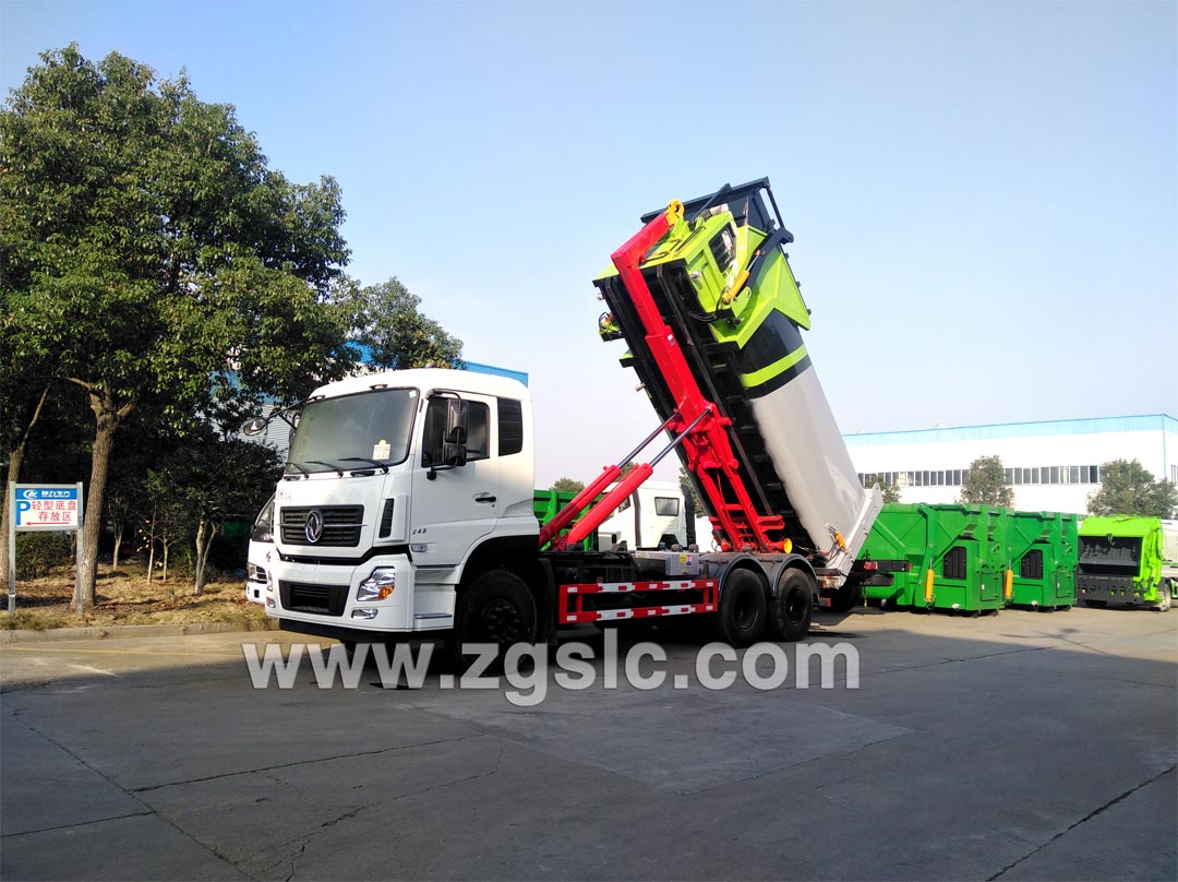 東風(fēng)天龍后雙橋勾臂垃圾車_勾臂車報價